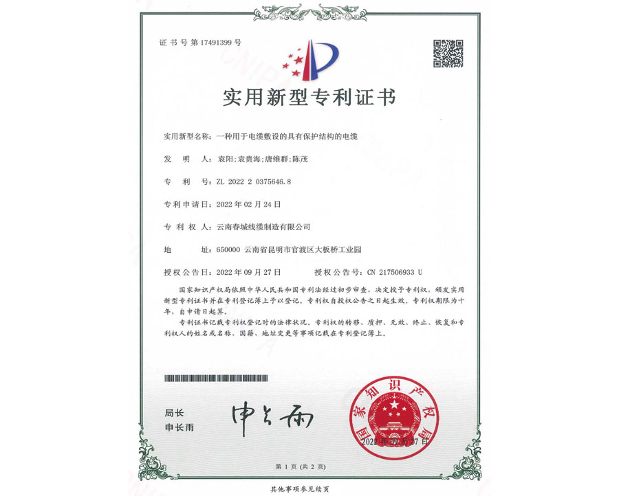 實(shí)用新型專利證書(shū)