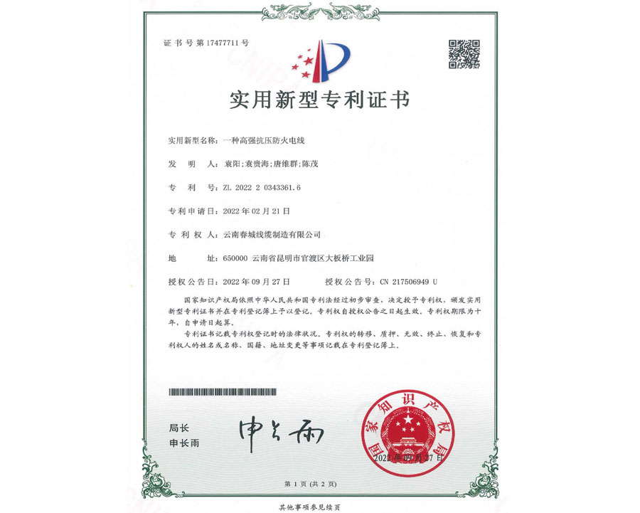 實(shí)用新型專利證書(shū)